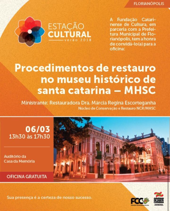 You are currently viewing Projeto Estação Cultura 2018 realiza oficina sobre Procedimentos de Restauro do Museu Histórico