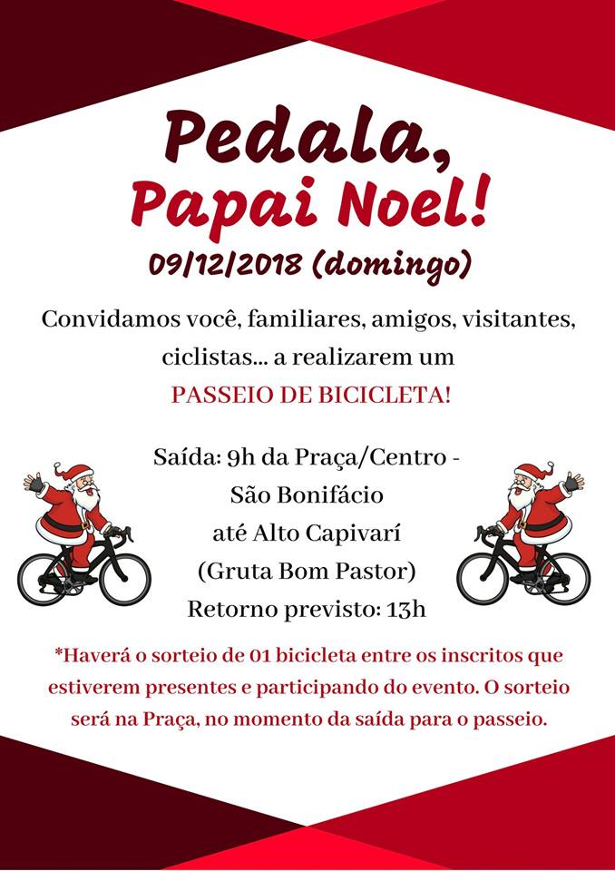 Read more about the article Pedala, Papai Noel acontece no próximo domingo (09)