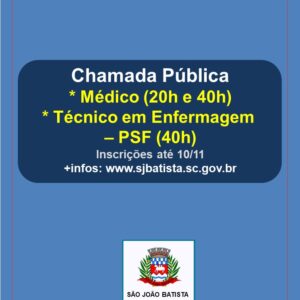 Read more about the article São João Batista está com inscrições abertas para contratação emergencial de profissionais de médicos e técnicos de enfermagem