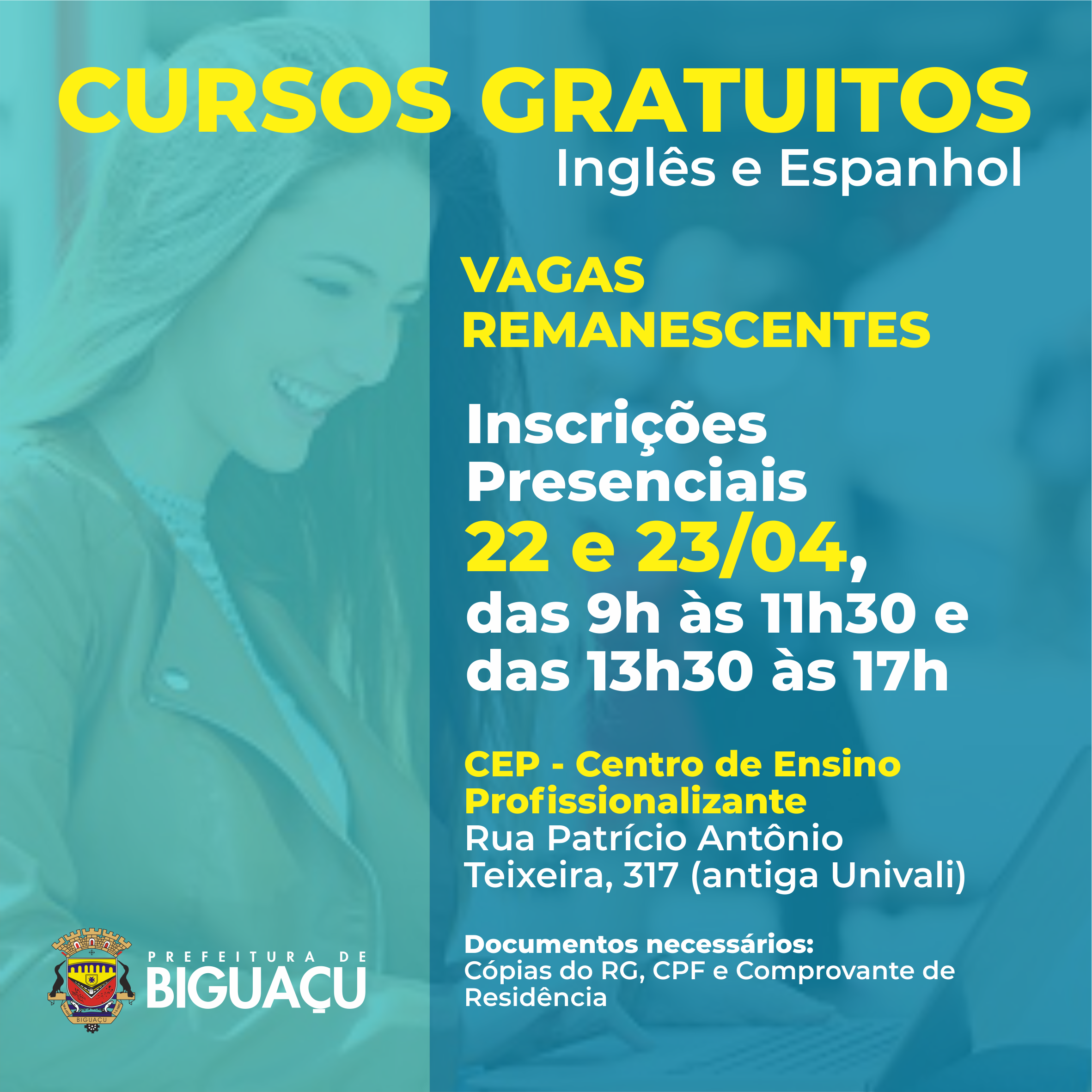 You are currently viewing Vagas remanescentes no Centro de Ensino Profissionalizante de Biguaçu