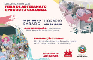 Read more about the article SJB terá Feira de Artesanato e Produto Colonial no próximo sábado (10)
