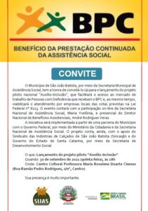 Read more about the article Projeto piloto nacional “Auxílio-Inclusão” será lançado no dia 30 em SJB