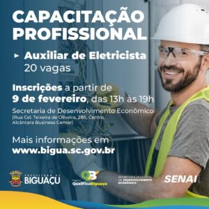 Read more about the article Biguaçu oferece 20 vagas para o curso gratuito de Auxiliar de Eletricista