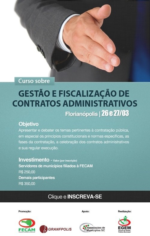You are currently viewing FECAM e GRANFPOLIS promovem curso de Gestão e Fiscalização de Contratos Administrativos